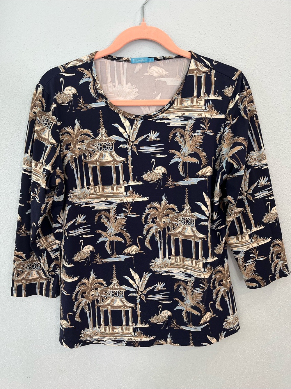Women’s Navy Tropical Print Scoop Neck Top